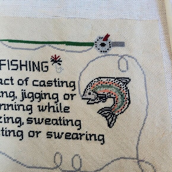 20 x 15 Inches Finished Cross Stitch Canvas Fishermans Quote #13 - Picture 3 of 5